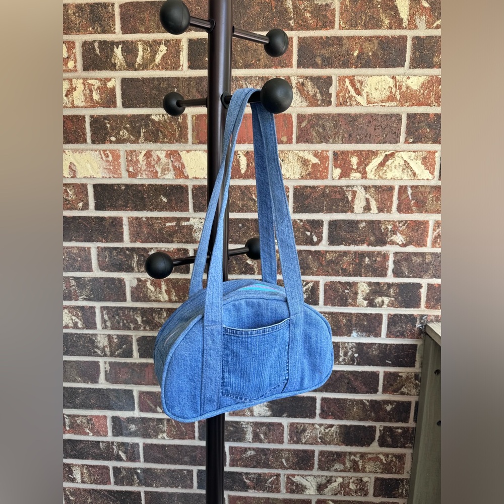 Handmade Unique Stylish Shoulder Bowling Bag Recycled Vintage Denim Jeans Purse